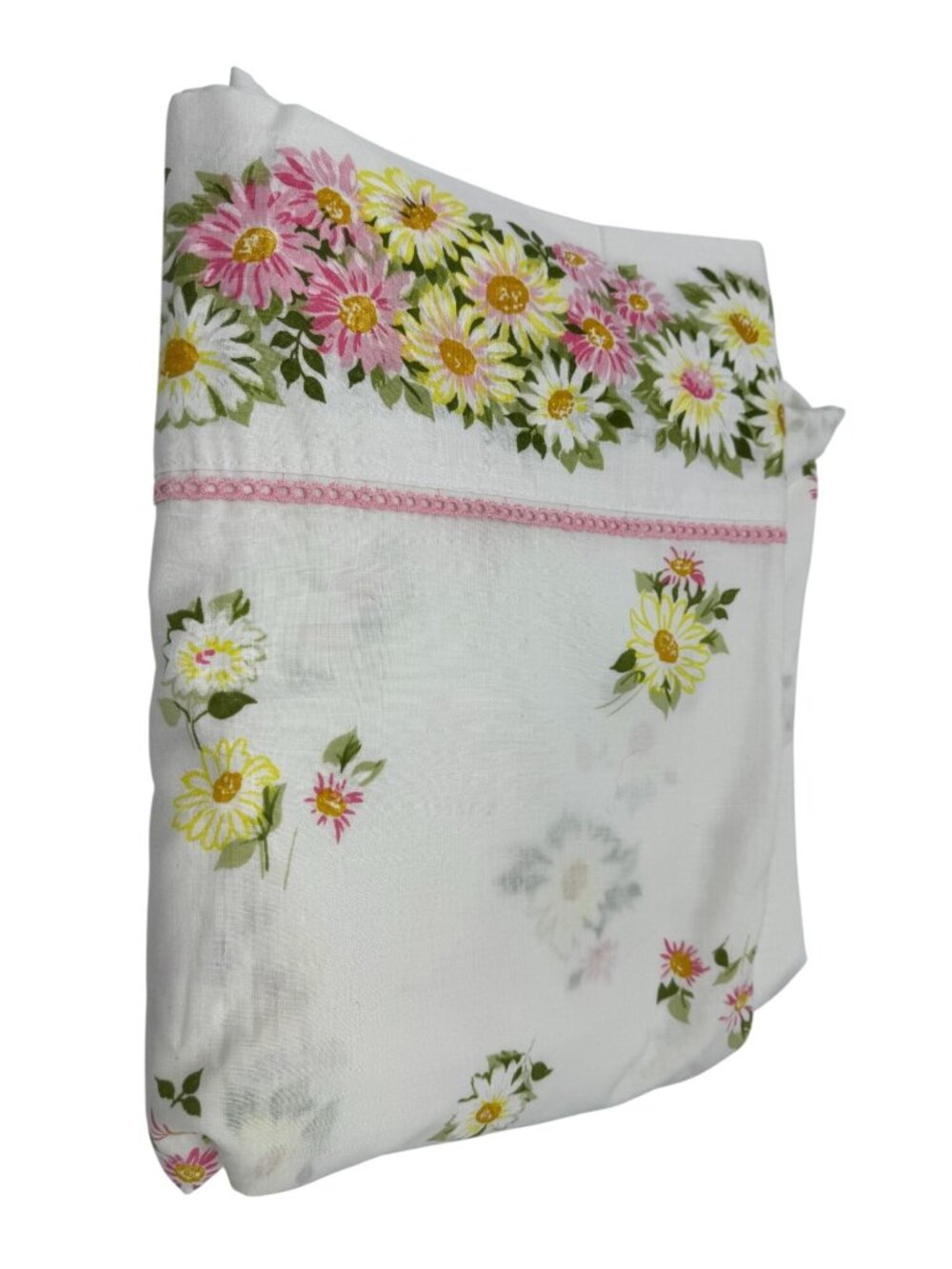 Vintage White Floral Print Embroidered Trim Boho Flat Sheet Teens Bedding
